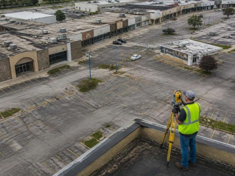 ALTA survey documenting an aging shopping center site before redevelopment in Mesquite Texas
