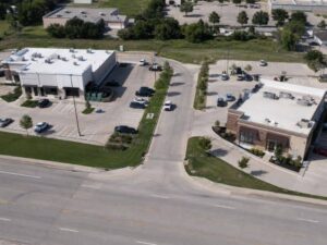 ALTA Survey showing shared commercial driveway and connected parking access in Mesquite Texas