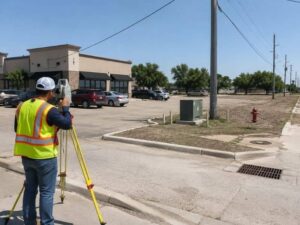 Utility Survey for a commercial parking lot expansion with visible utility features in Mesquite Texas